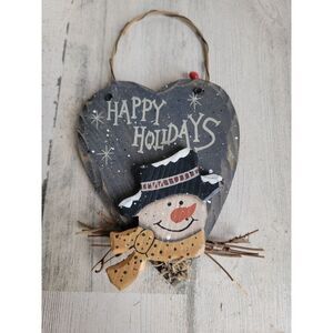 Happy holidays snowman‎ face rustic heart mini Xmas home decor
